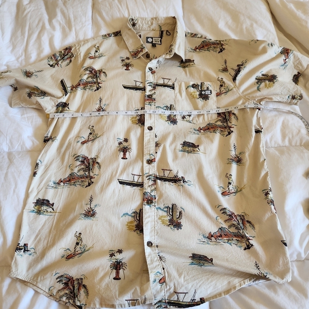 Salty Crew Men’s XL Hawaiian Fishing Shirt Boats Lobsters Surf Tropical Print - Picture 5 of 16